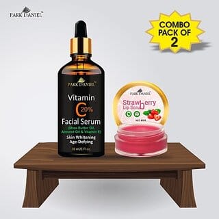 PARK DANIEL Vitamin C Serum (30 ml) & Strawberry Lip Scrub (8 gm) Combo Pack Of 2 items Fruity (Pack of: 2, 38 g)