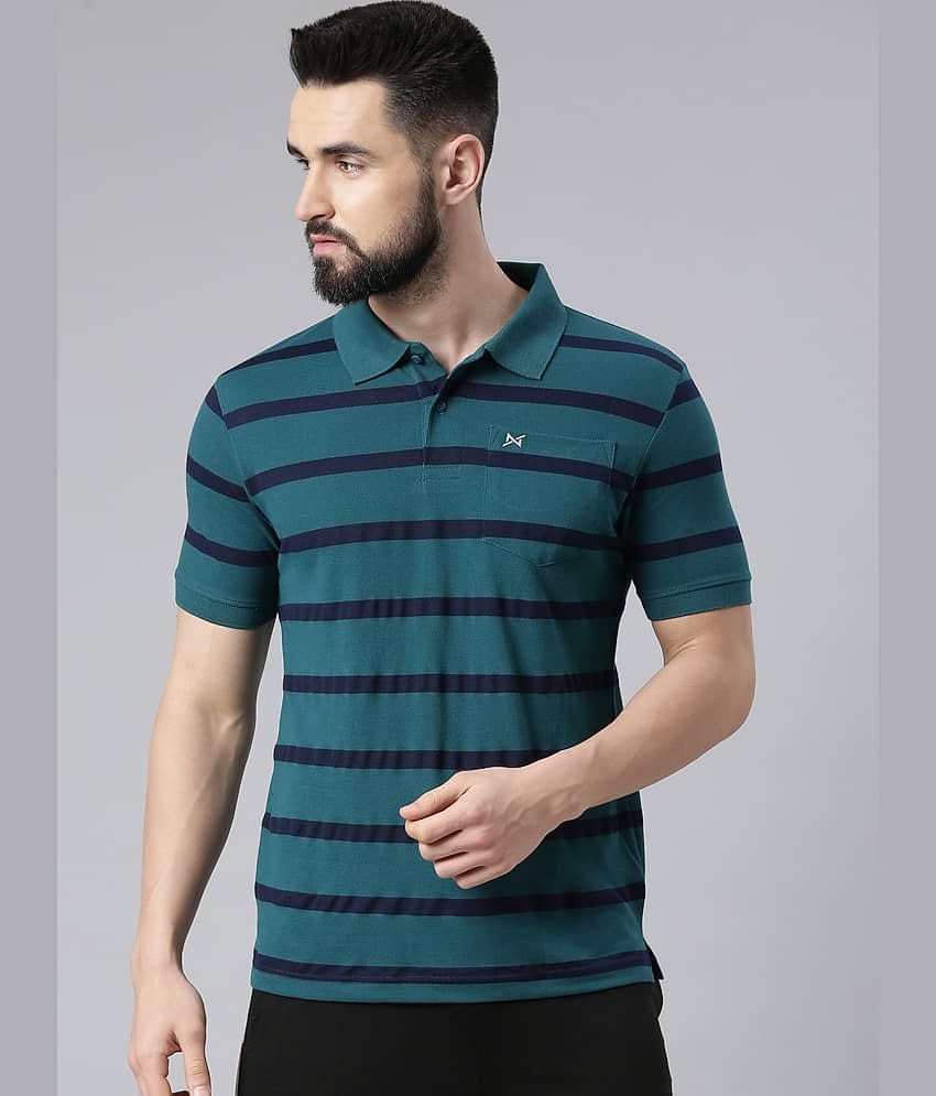 Force NXT Pack of 1 Cotton Blend Regular Fit Striped Half Sleeves Men's Polo T Shirt ( Multicolor )