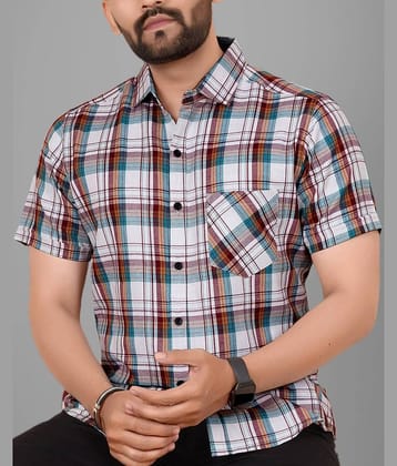 SUR-T Cotton Blend Regular Fit Checks Half Sleeves Men's Casual Shirt - White ( Pack of 1 )