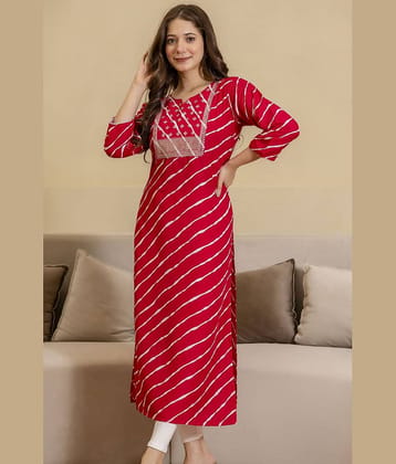 Kapadia Women Viscose Rayon Embroidered Straight Kurti ( Red )
