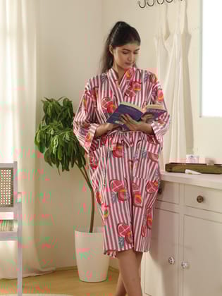 Cotton Kimono Handblock Printed Unisex Bathrobe - Free Size
