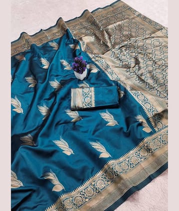 fab woven Art Silk Woven Kanjeevaram Sarees With Unstitched Blouse Piece ( Teal )