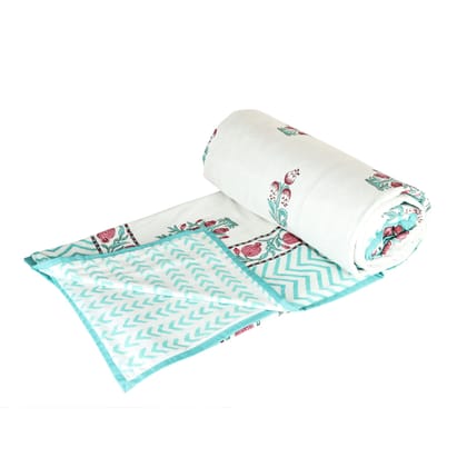 Block Printed Cotton Blanket - Double Dohar ( 90 x 108 Inches) - Red Green Anar Block Printed Cotton Blanket - Double Dohar ( 90 x 108 Inches) - Red Green Anar