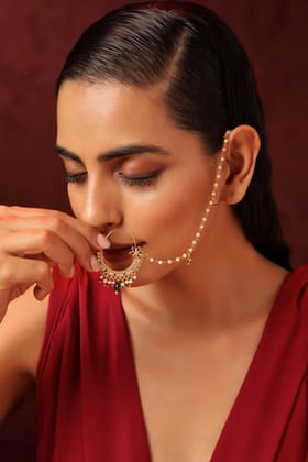 Chaitra Multicolour Kundan and Pearl Nose Ring-Kundan