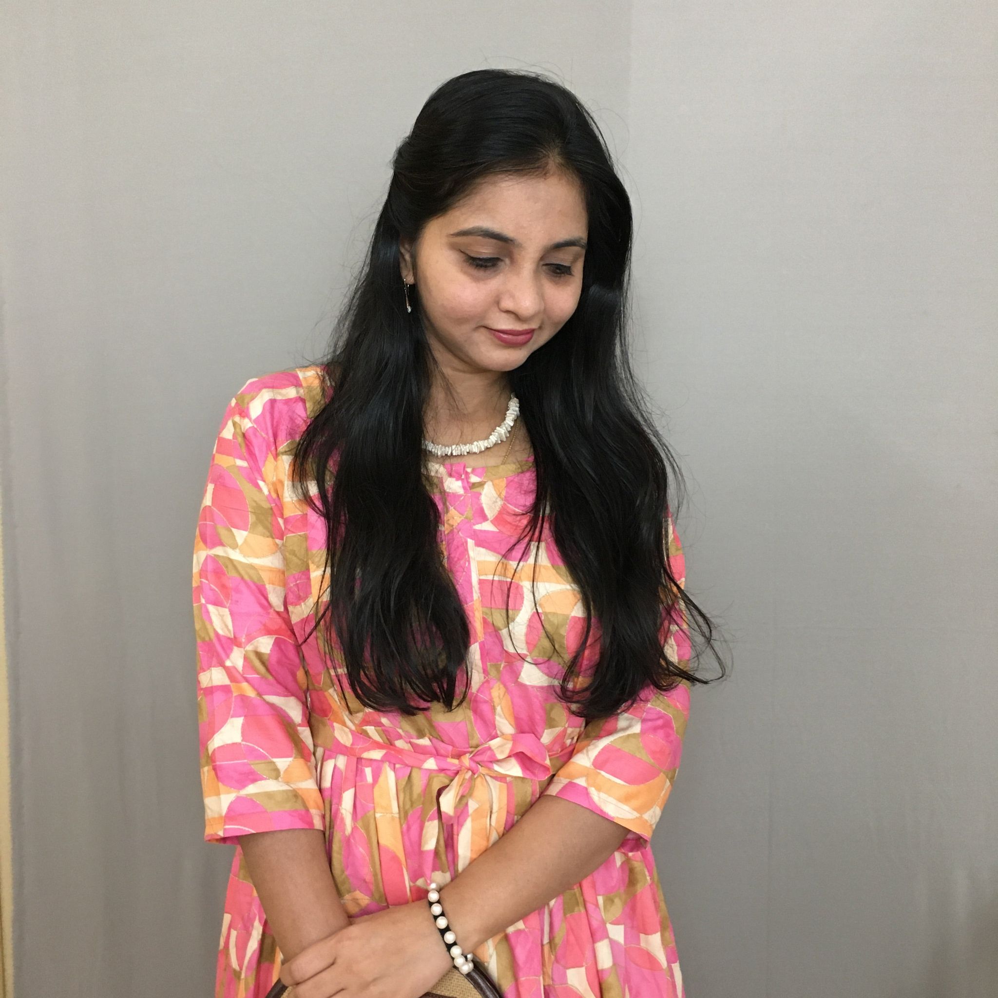 Geometric - PINK - Maternity Kurti - Feeding Zips - Soft Rayon-36 - 38 ( S - M )