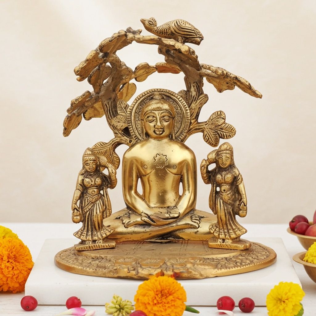Aluminium Jain Mahaveer Bhagwan Statue � Premium Home & Office Decor Idol, Height : 7.5 Inch (ASMAS279 G)
