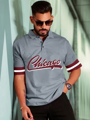 Chicago Light Grey Oversized Half Sleeve Polo T-Shirt-S
