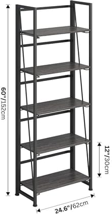 4-Tier Foldable Bookcase, 24.6"W x 12"D x 60"H, Rustic Brown