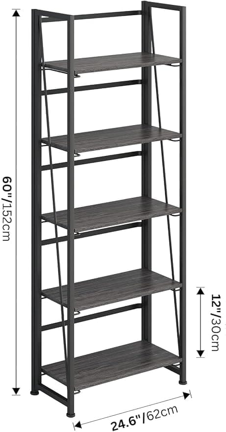 4-Tier Foldable Bookcase, 24.6"W x 12"D x 60"H, Rustic Brown