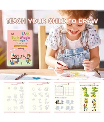Sank Magic Practice Copybook - (1 Pen + 1 Grip + 4 BOOKS + 10 REFILL) Number Tracing Book - Writing Book - Size - 13.5*18.9 CM