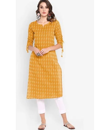 ASHISH PRINT Cotton Printed Straight Women's Kurti - Mustard ( Pack of 1 )
