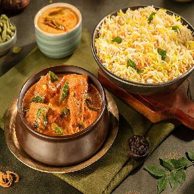 Andhra Biryani Rice With Chicken Curry