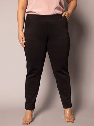 Mid Waist Stretch Slim fit Pants - Black-S