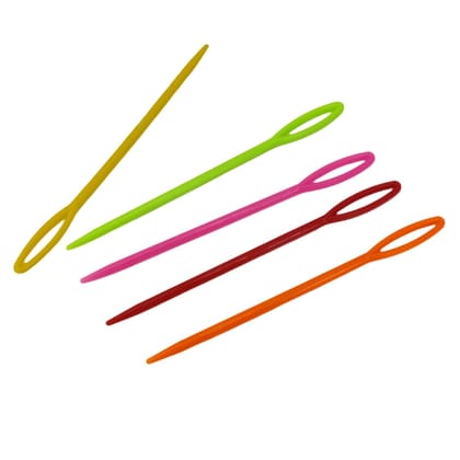 Plastic Sewing Needles (5 PCs, Random Colors) 3.5 Inch Thickness:6MM With Tip:3MM Hole:16x2 MM Children Safe For Yarn Knitting Crochet Crafts-5 Pieces