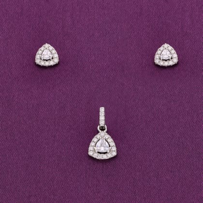 Dazzling Triangle Silver Pendant and Earrings Set-White Stone / Silver
