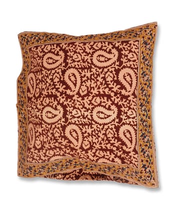 Maroon red multicolor cotton hand block print kalamkari cushion cover
