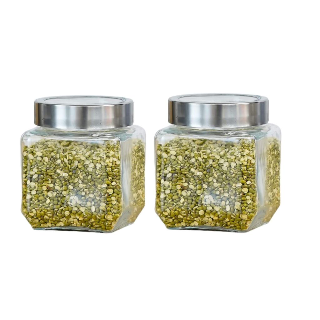 Femora Glass Jar- 500 ml, 2 pieces, Transparent, Free Replacement of Lids