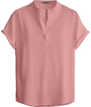 WEBRIC Polyester Plain Shirt Style Kurta For Men ( Peach )