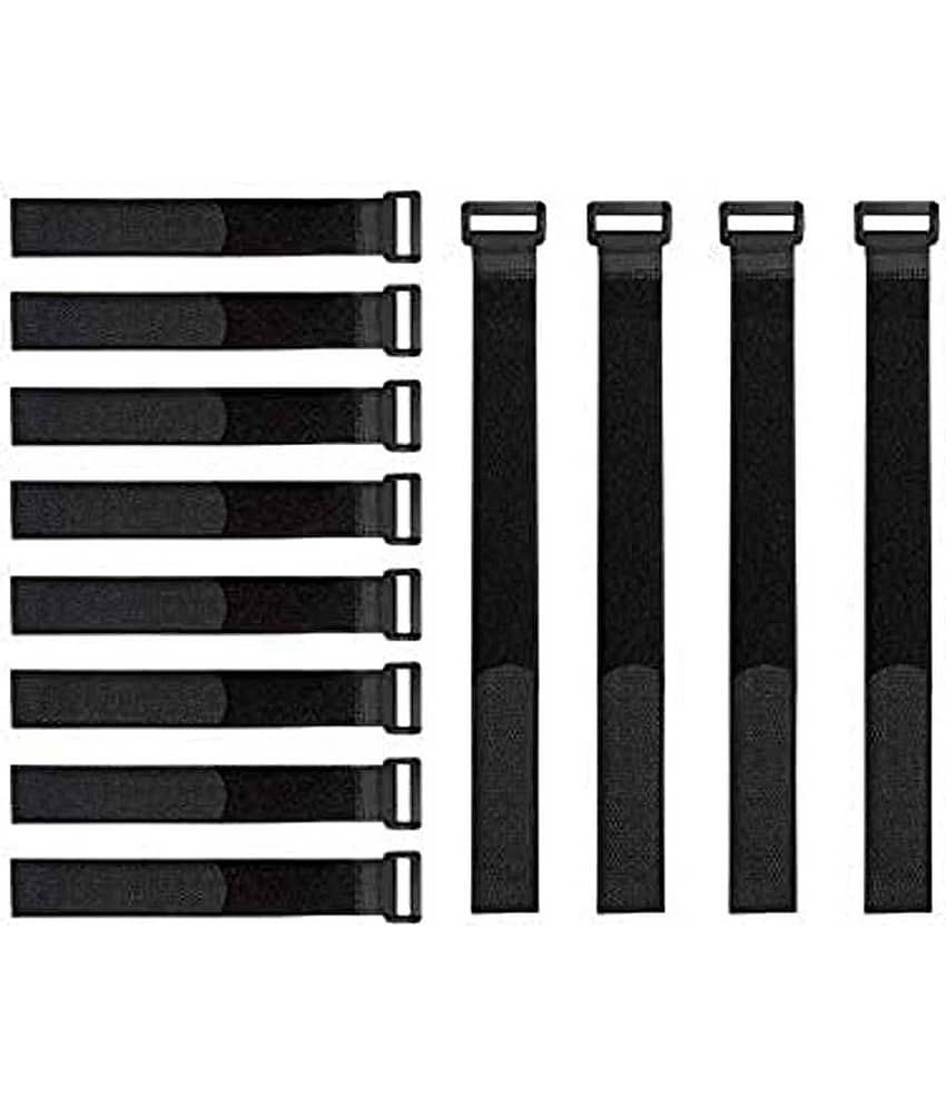 Cable Straps & Cable Ties, 15 inches, Adjustable Multipurpose Hook and Loop Securing Straps for Wire Tie Curtain Marker Straps Belts Holders, Pack of 12 (Black)