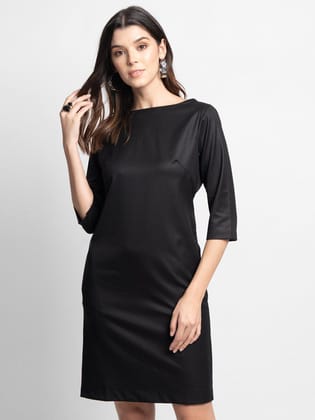 Poly Cotton Sheath Dress - Black-L