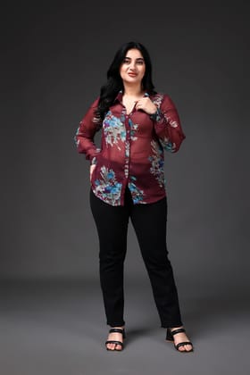 Maroon Floral Printed Shirt-L / Maroon