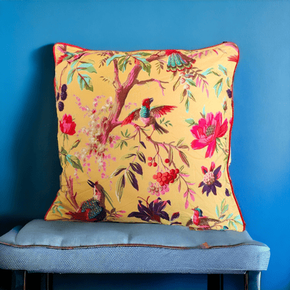 18" Yellow Birds of Paradise Cotton Cushion Cover-18 x 18 inches