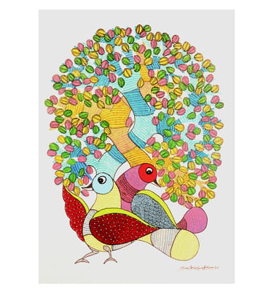 Handcrafted Gond Tree of Life with Birds – Tribal Folk Art Painting