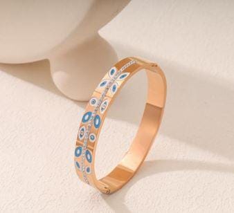 Stainless Steel Gold/Rosegold Plated Dual Layer Evil Eye Kada- STKD 4907