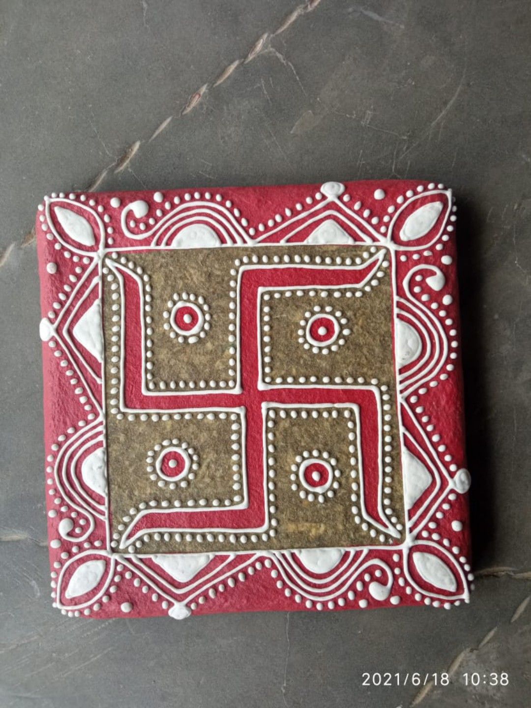Mandana Art Swastika Tile Plaque
