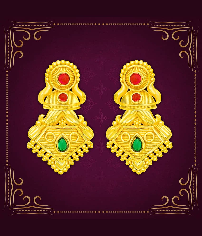 LUV FASHION Golden Drop Earrings ( Pack of 1 )