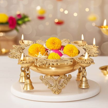Brass Decorative Urli - Classic Floral Design, Diameter : 13.5 Inch (BSMAS1150 A)