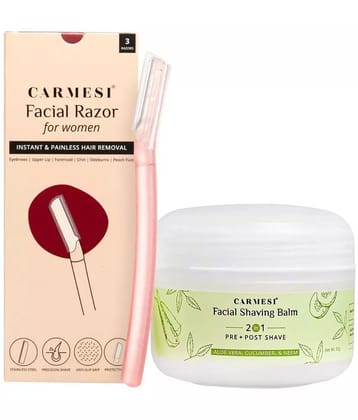 Carmesi Facial Razor (Pack of 3) & 2 in 1 Pre & Post Shave Facial Shaving Balm