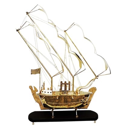 Large Brass Ship Model with Heavy Wooden Base – Luxury Home Decor, Height : 43 Inch (MRMAS128 E)