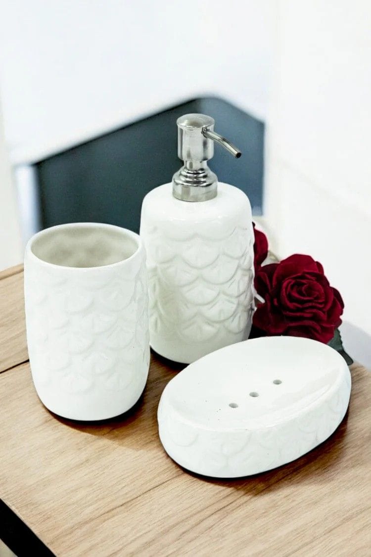 Modern Round Shape White Ceramic Bath Set - Pack of 3