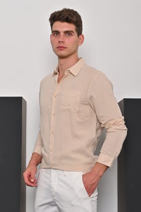 Champion - Cotton Linen Solid Shirt - Beige-XL-44 / BEIGE