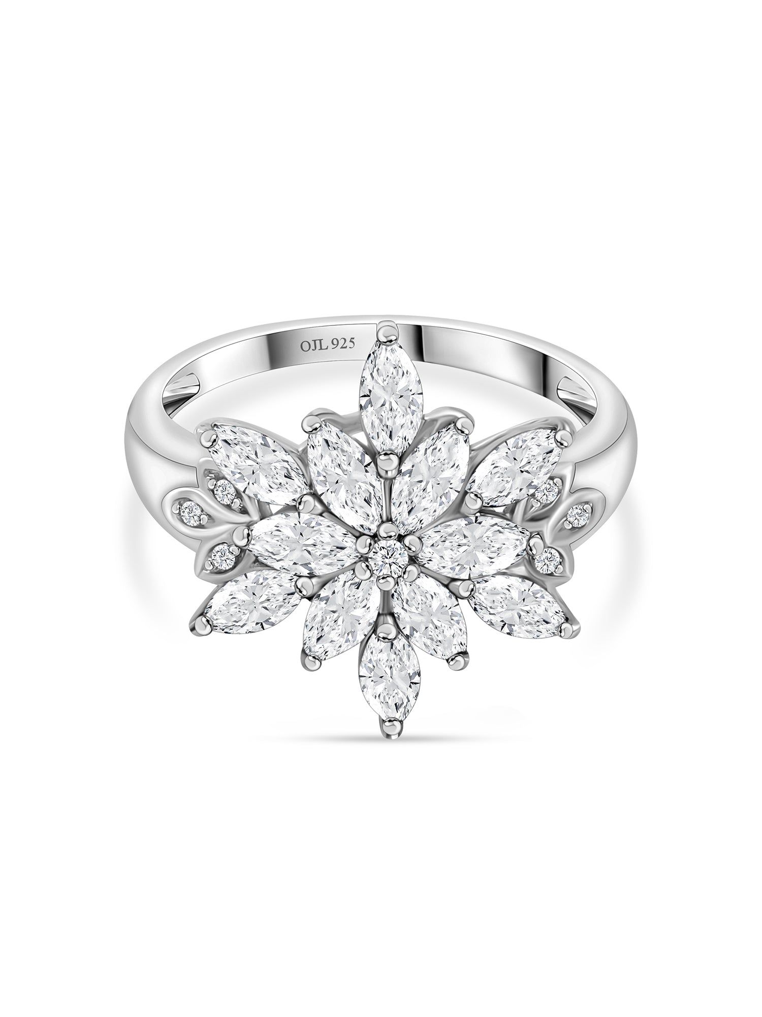Flower American Diamond Sterling Silver Ring-11