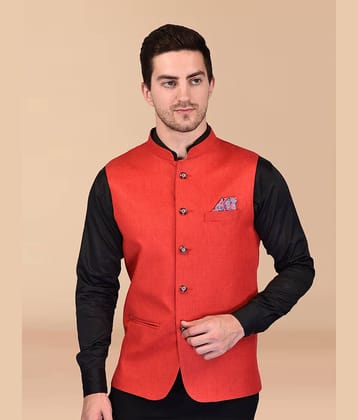 PRINTCULTR Red Cotton Blend Men's Nehru Jacket ( Pack of 1 )
