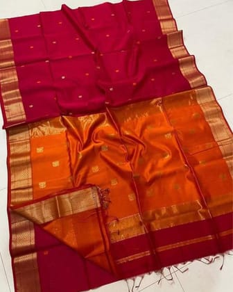 Radiating Maheshwari Pure Silk Lotus Buti Burgundy Saree