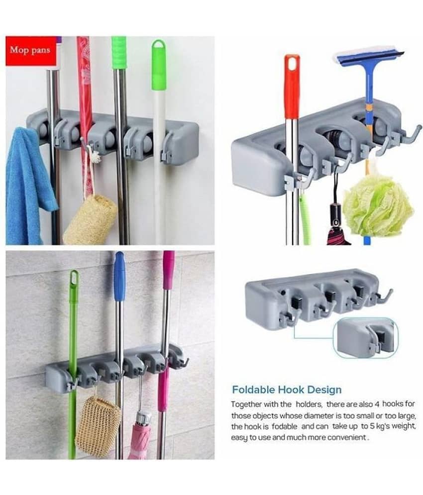 YUTIRITI 5 Slot Mop Holder Wall Mounted Organizer Plastic Hook
