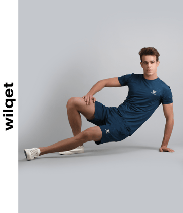 Mens Dryfit Sports SS Round Neck T-Shirt & Shorts Combo Set-Navy / M
