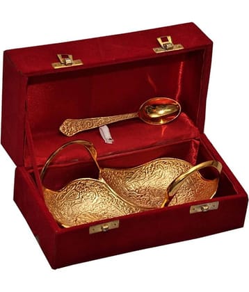 Rangsthali Home Decorative Gold & Silver Plated Brass Bowl & Tray - Set Of 5