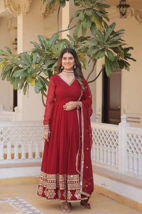 Faux Blooming Gown with Dupatta With Attractive Embroidered Sequins work gown collection-M