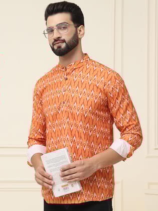 Men's Pure Cotton Mustard Printed ONLY Short Kurta-36