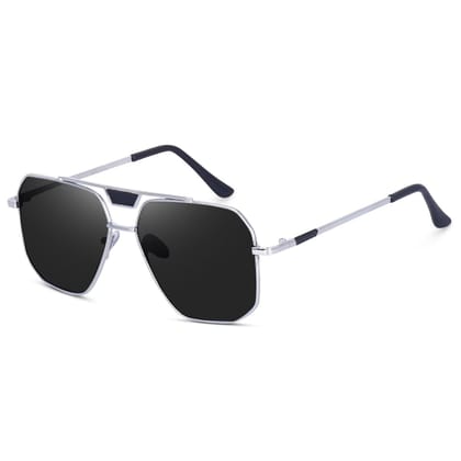 Dervin Black UV Protection Hexagonal Sunglasses For Men & Women-Sliver-Black
