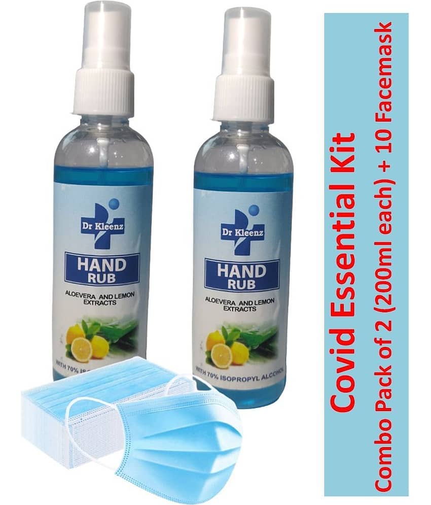 Dr Kleenz Hand Rub +10 Facemask Combo Pack Hand Sanitizer 400 mL Pack of 2