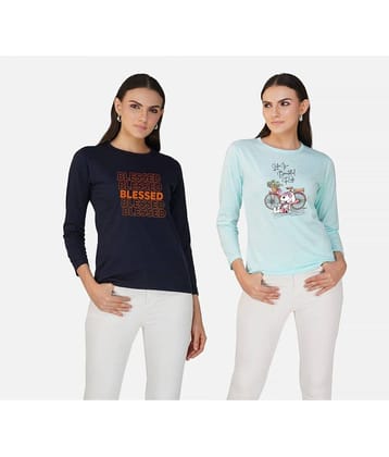 CHOZI Women Cotton Blend Printed Regular Fit Round Neck T-Shirt ( Multi Color )