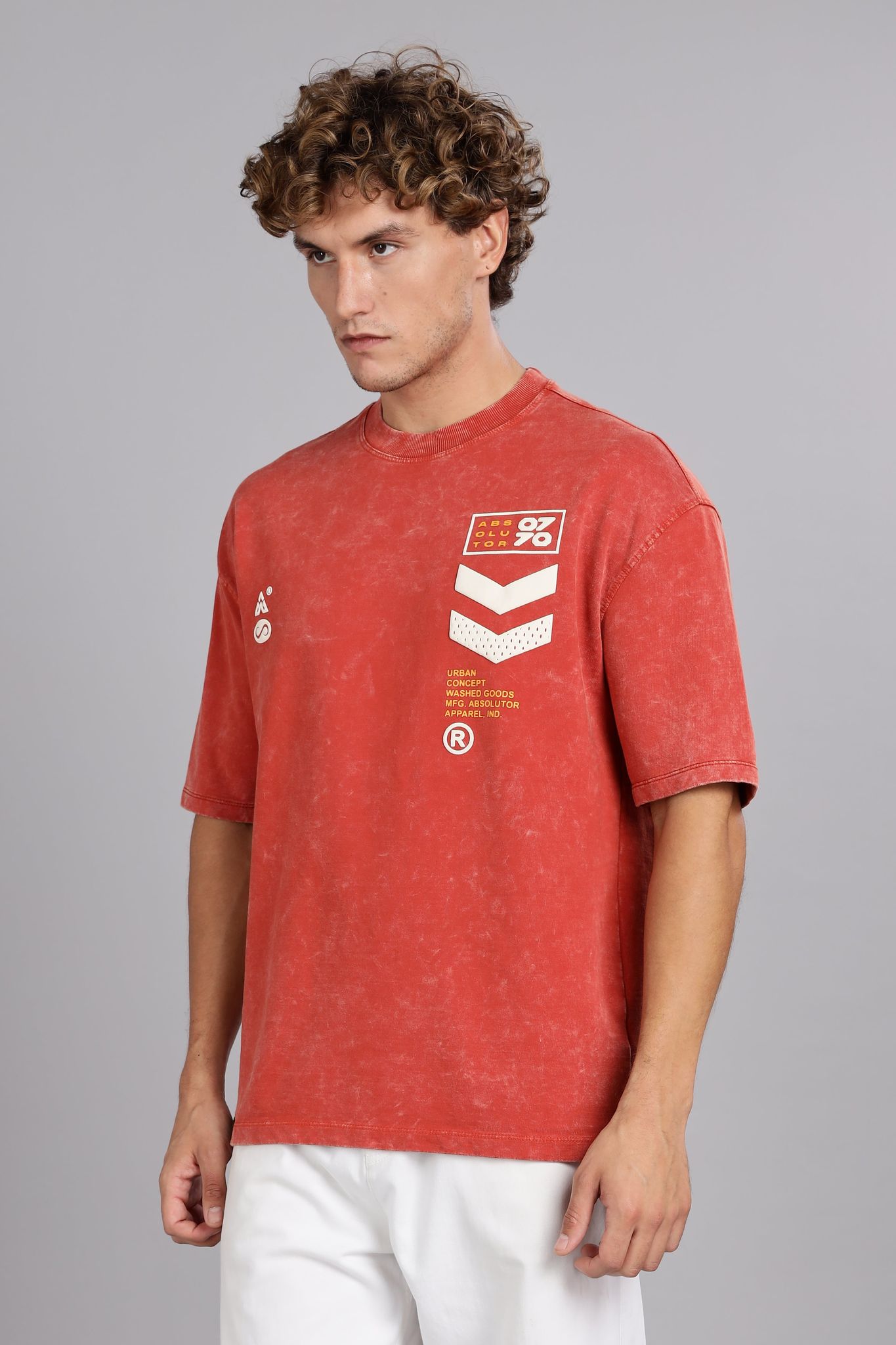 Urban Rugged | Distressed-wash Puff Print Oversized T-Shirt-S