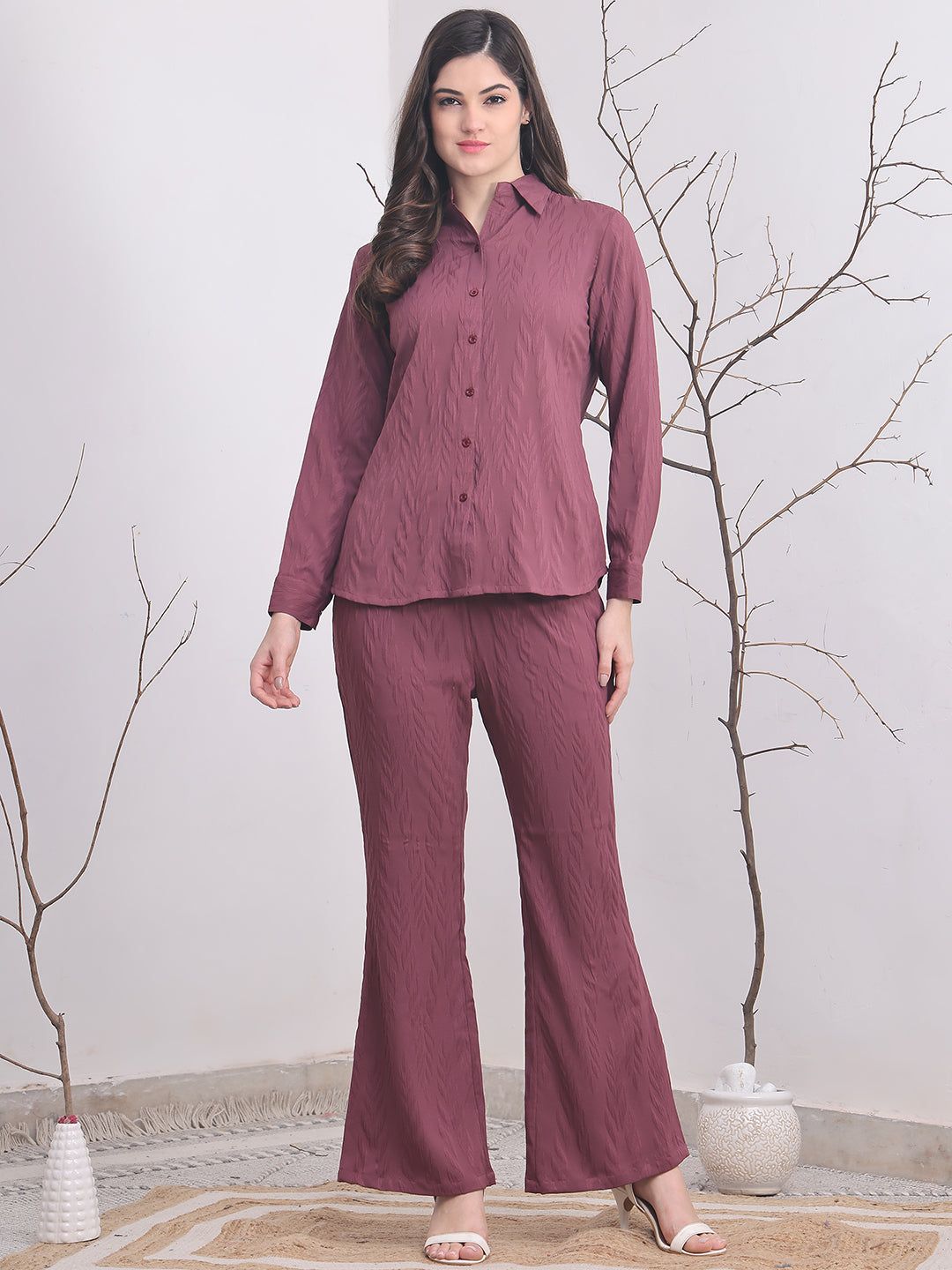 Purple Self-Design Co-Ord Set for Women | S-3XL | Claura-S