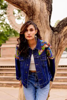 Heritage Threads: Handmade Boho-Chic Denim Jacket-S