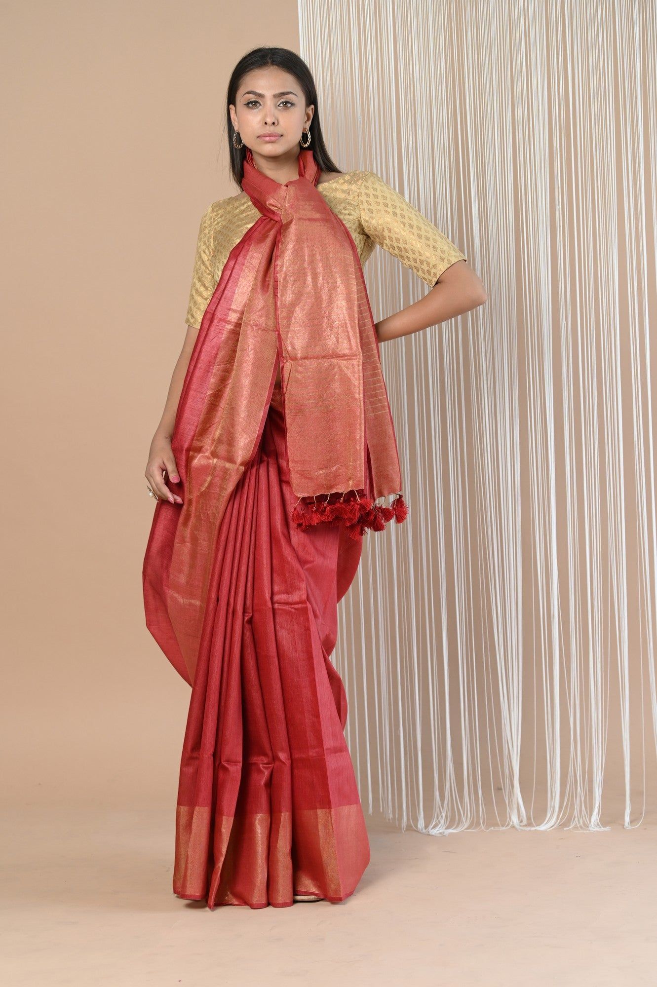Exclusive Pure Moonga Tussar Silk Saree With Beautiful Border ~ Red